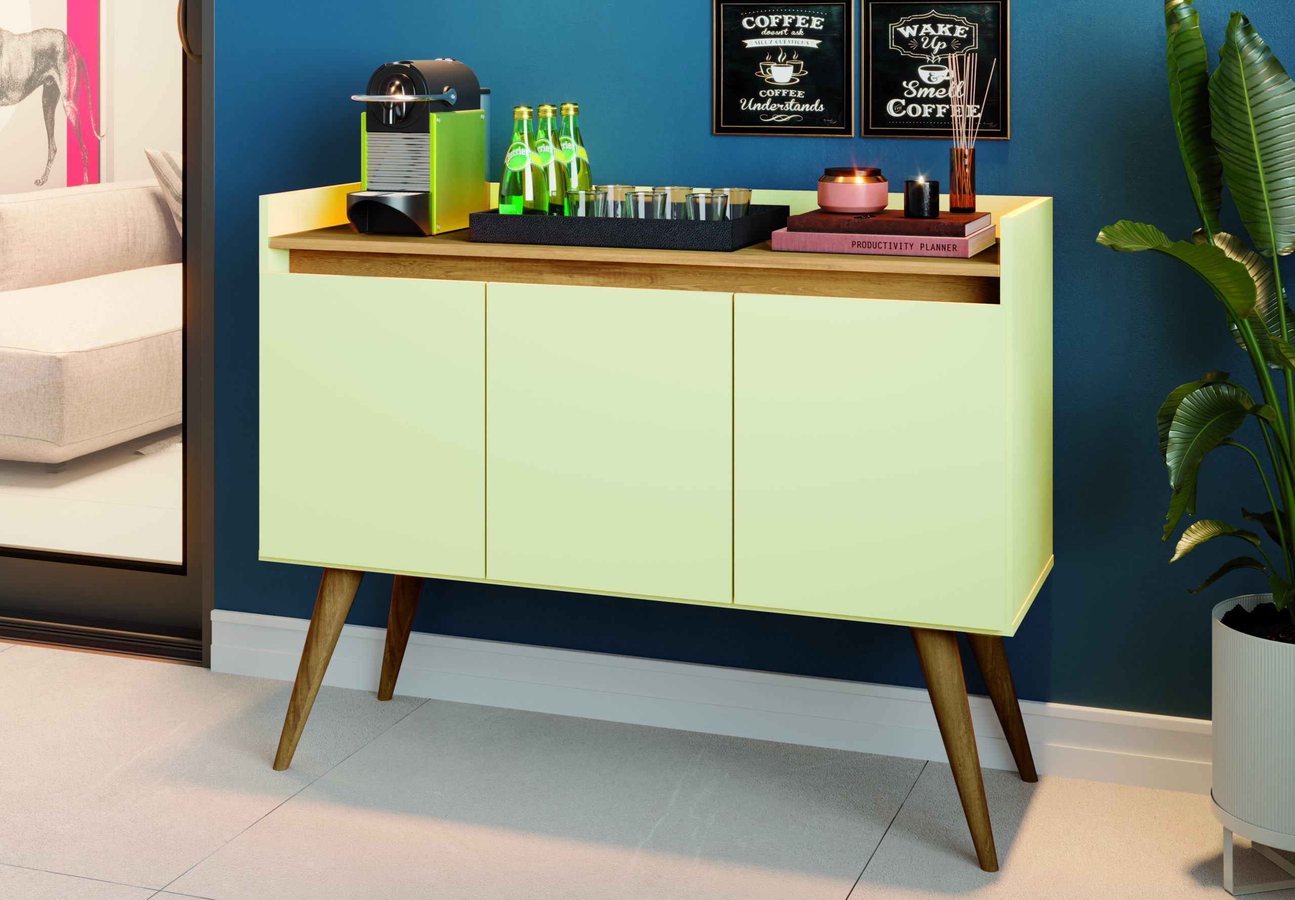 Buffet Gold 3 Portas Pérola Mel