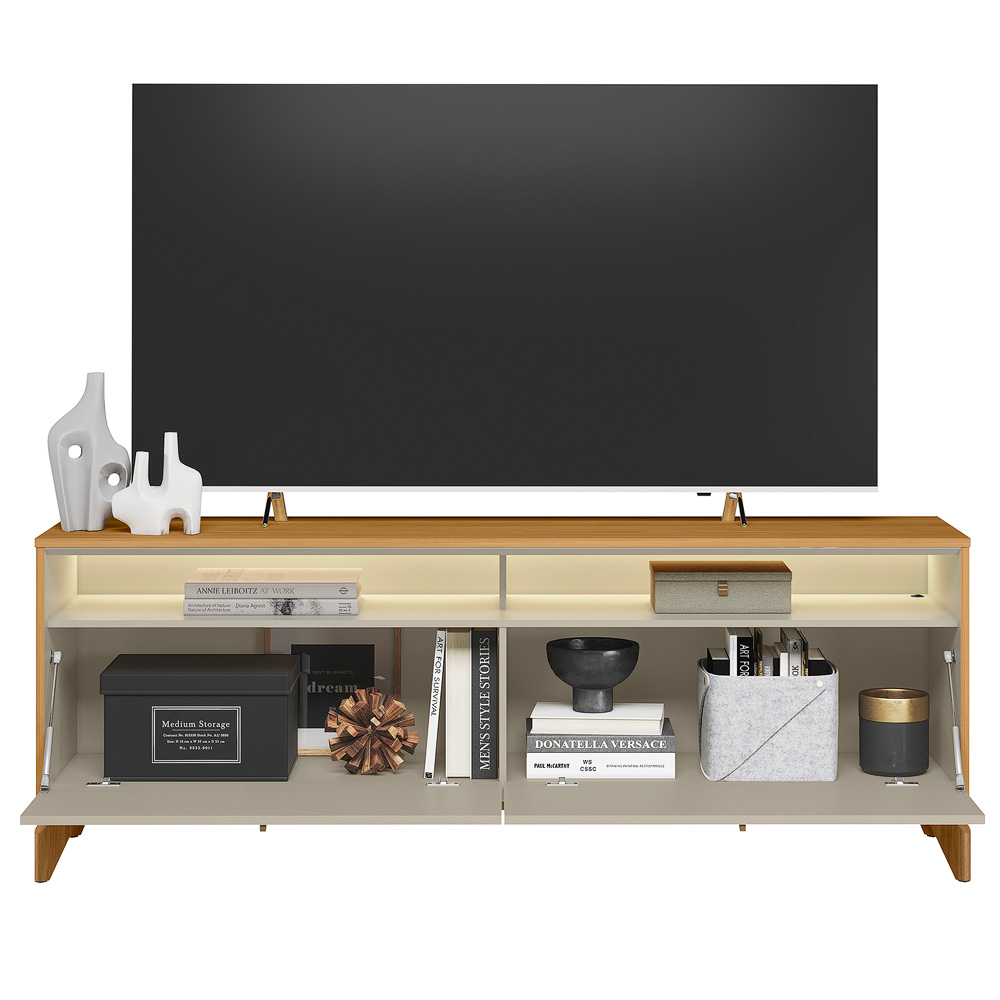 Linea - Rack Dubai 1.6 - Tauari e Off White - Com Led - FI Frontal Aberto Dec - Ecommerce