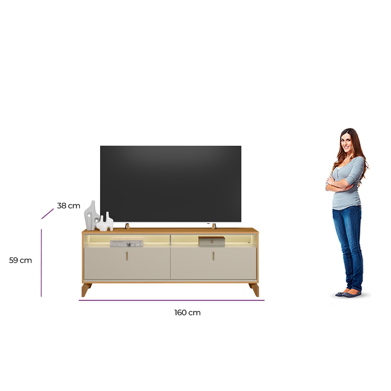 Linea - Rack Dubai 1.6 - Tauari e Off White - Com Led - Humanizada2