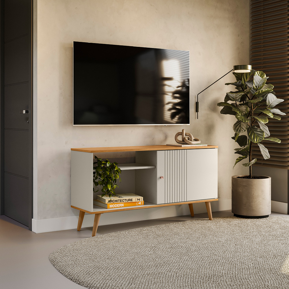 Linea - Rack Rubi 1.2 - Nature e Off White - Ambiente Perspectiva - E-Commerce