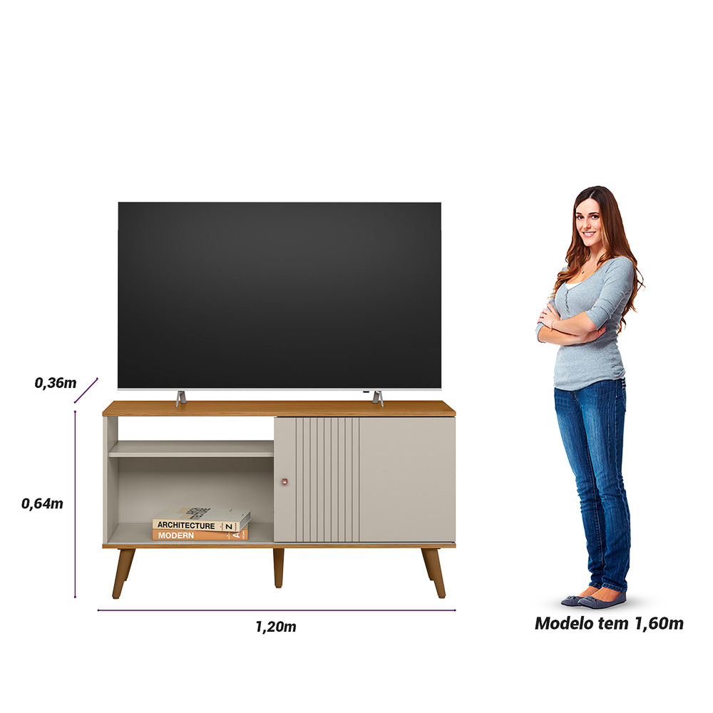 Linea - Rack Rubi 1.2 - Nature e Off White - E-Commerce - Croqui Medidas com Escala Humana
